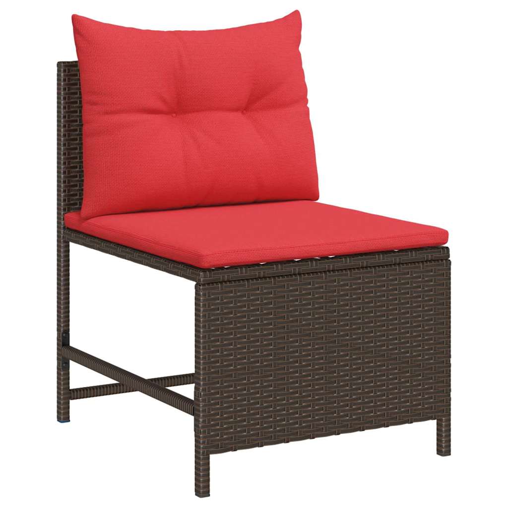 vidaXL Tuinbank Set met kussen 6 pcs Bruin en Rood poly rattan