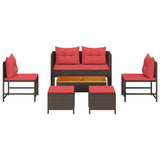 vidaXL Tuinbank Set met kussen 6 pcs Bruin en Rood poly rattan