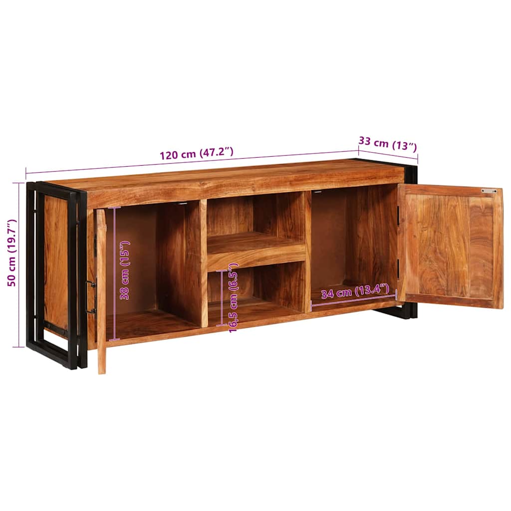 vidaXL TV Kast met plank Bruin 120 x 30 x 50 cm Massief ruw mangohout