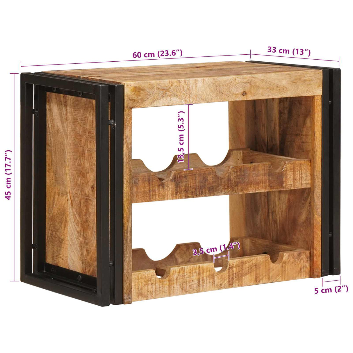 vidaXL Wijnrek Bruin 60 x 45 x 33 cm Massief Ruw Mango Hout