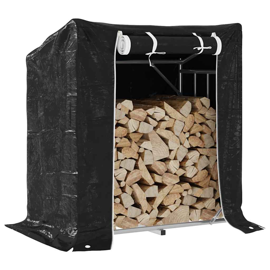 vidaXL Haardhoutrek met regenhoes 100,5x40,5x110,5 cm staal