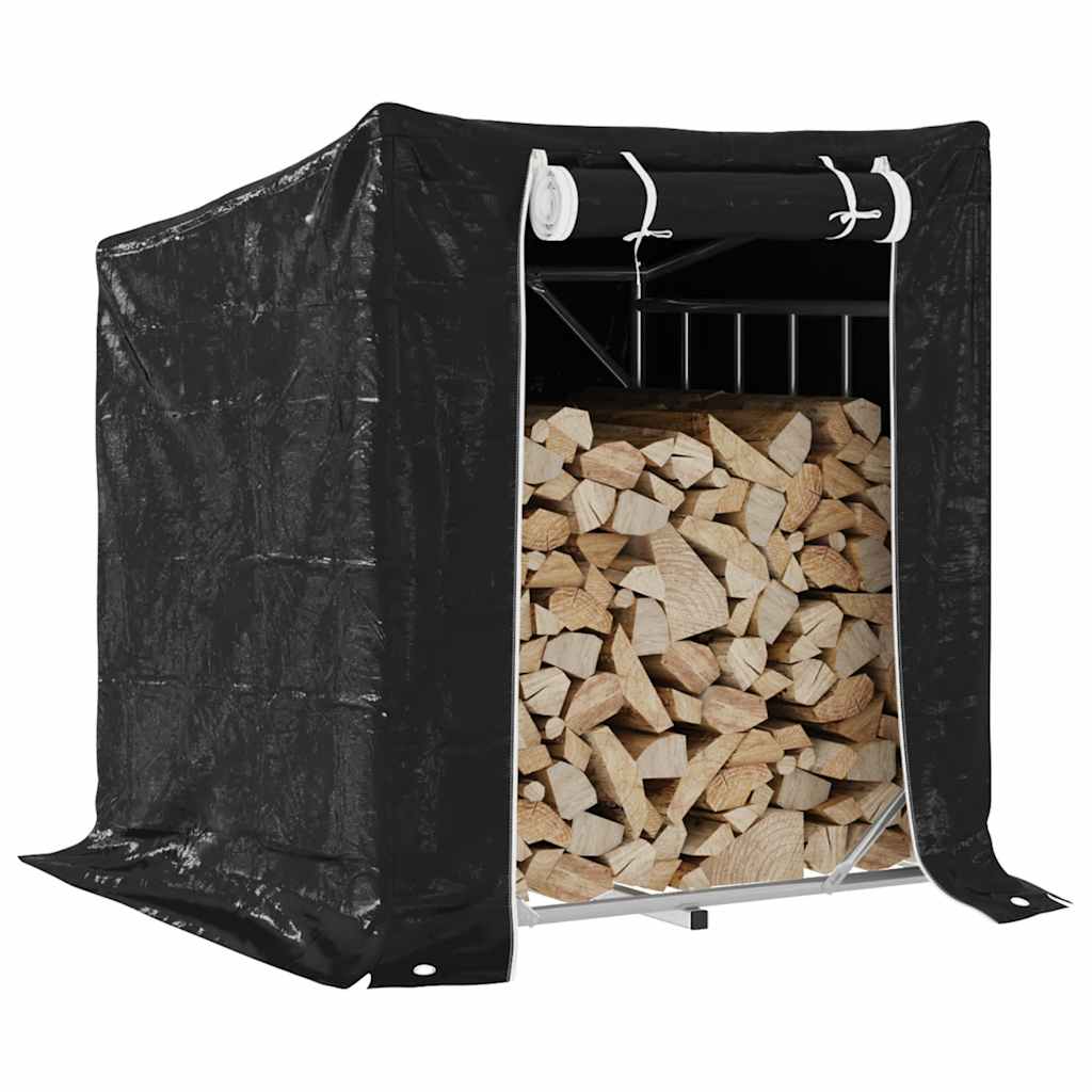 vidaXL Haardhoutrek met regenhoes 100,5x40,5x110,5 cm staal