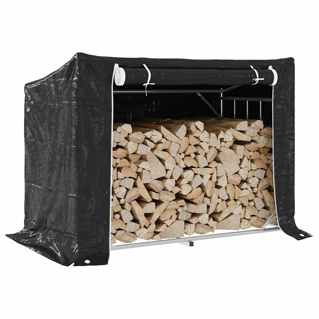 vidaXL Haardhoutrek met regenhoes 100,5x40,5x110,5 cm staal