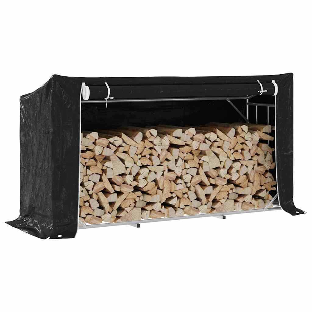 vidaXL Haardhoutrek met regenhoes 100,5x40,5x110,5 cm staal