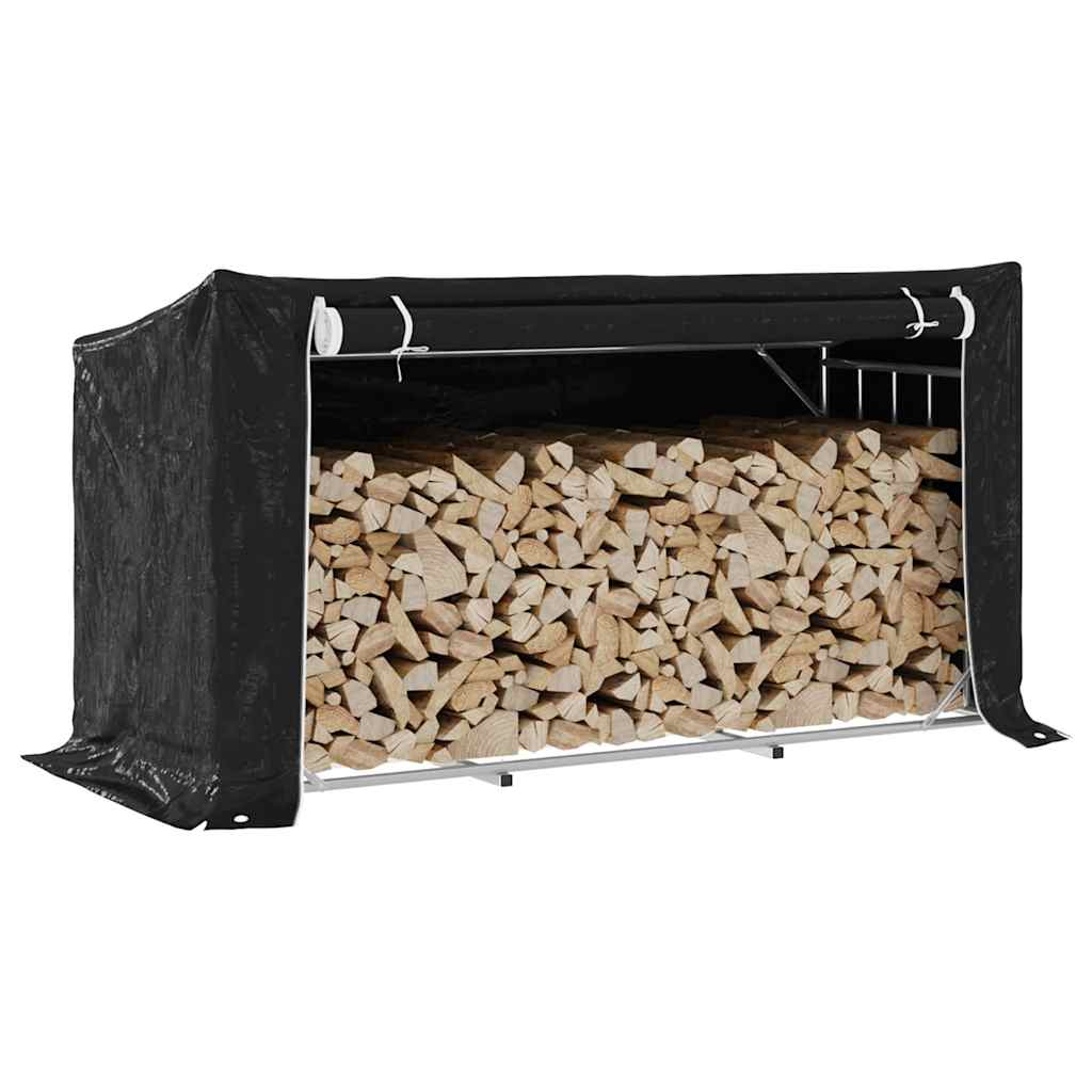 vidaXL Haardhoutrek met regenhoes 100,5x40,5x110,5 cm staal