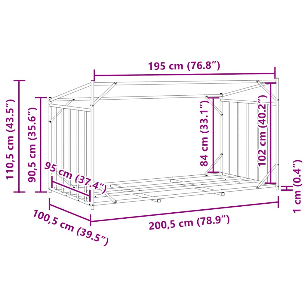 vidaXL Haardhoutrek met regenhoes 100,5x40,5x110,5 cm staal