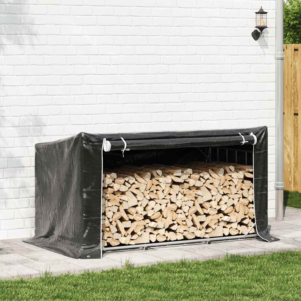 vidaXL Haardhoutrek met regenhoes 100,5x40,5x110,5 cm staal