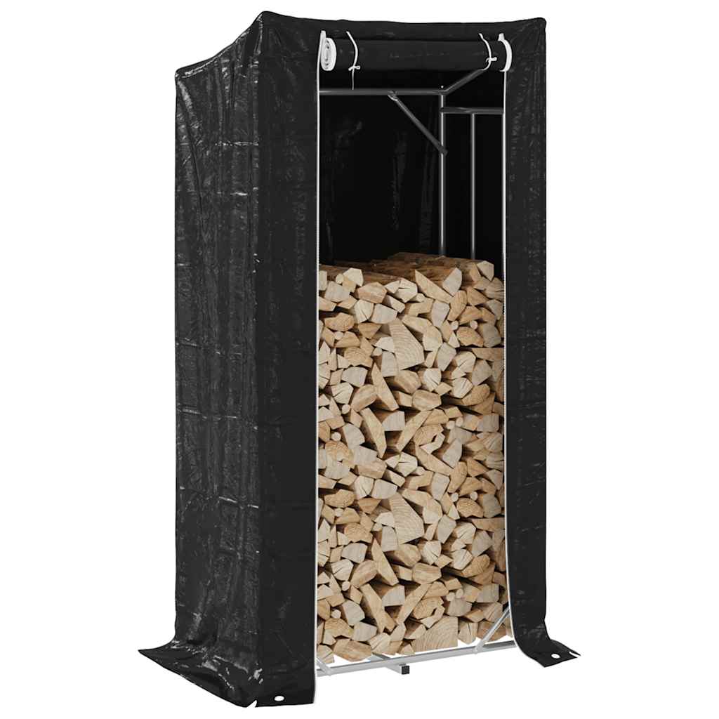 vidaXL Haardhoutrek met regenhoes 100,5x40,5x110,5 cm staal