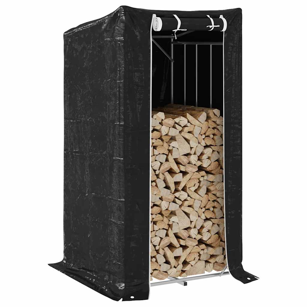 vidaXL Haardhoutrek met regenhoes 100,5x40,5x110,5 cm staal