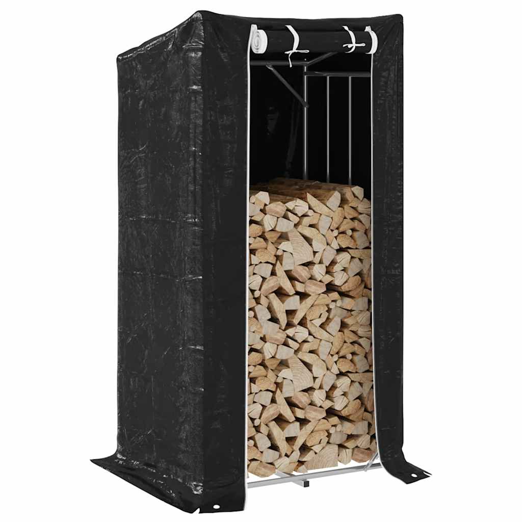 vidaXL Haardhoutrek met regenhoes 100,5x40,5x110,5 cm staal