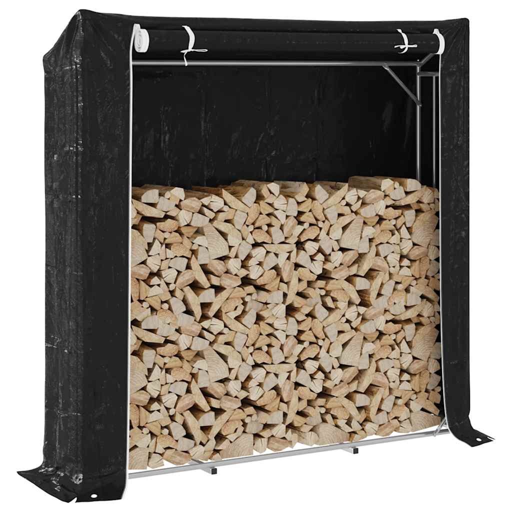 vidaXL Haardhoutrek met regenhoes 100,5x40,5x110,5 cm staal