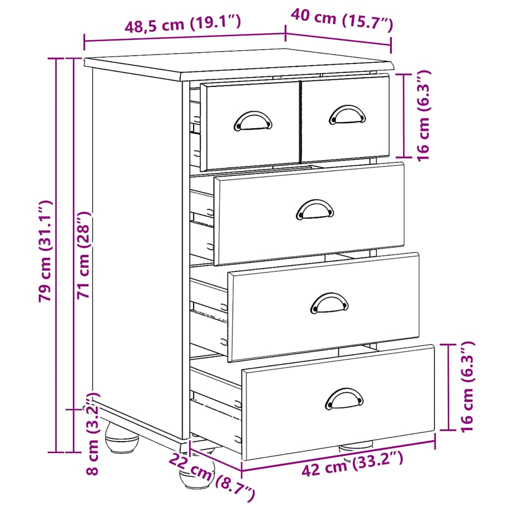 vidaXL Ladeblok ASKIM Bruin 45,8 x 40 x 79 cm Massief grenenhout