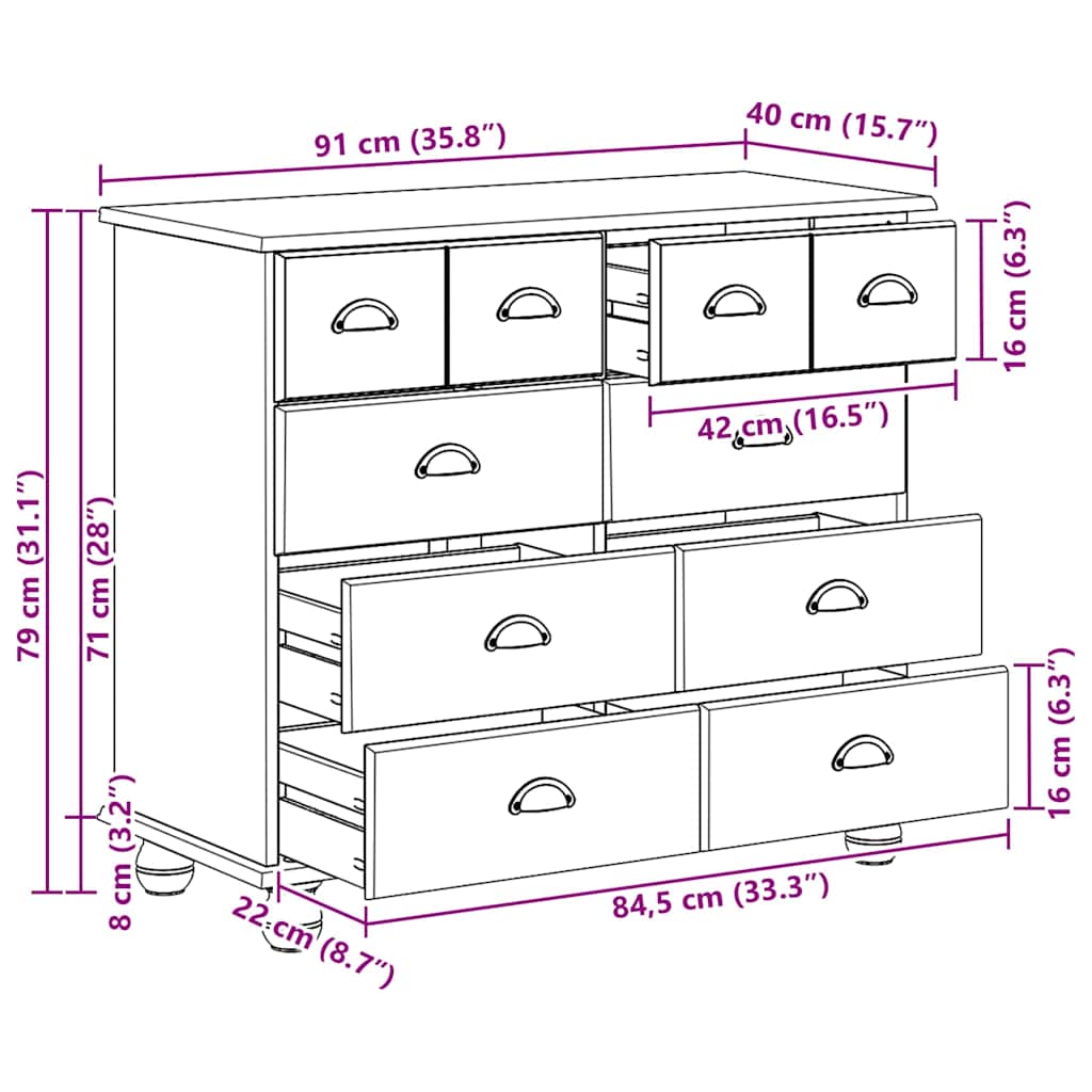 vidaXL Ladeblok ASKIM Bruin 91 x 40 x 79 cm Massief grenenhout