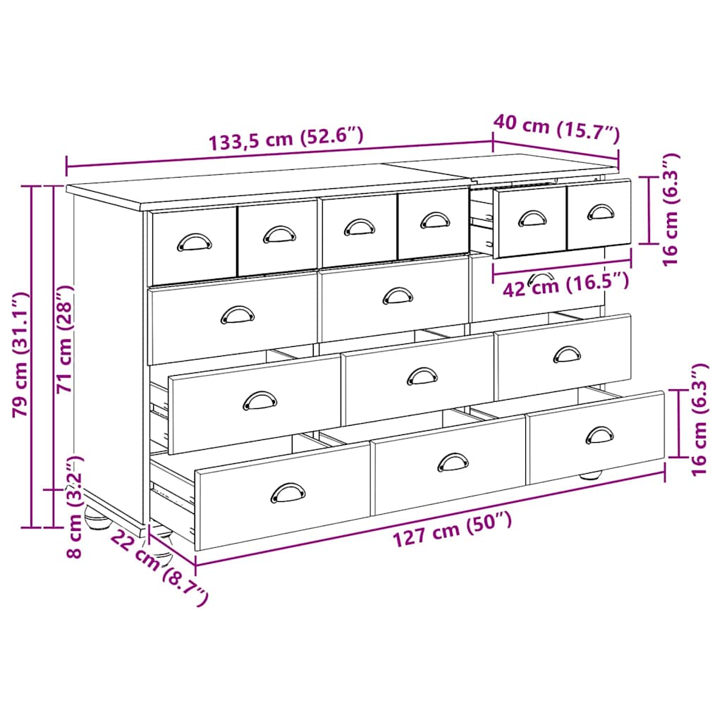 vidaXL Ladeblok ASKIM Bruin 79 x 40 x 133,5 cm Massief grenenhout