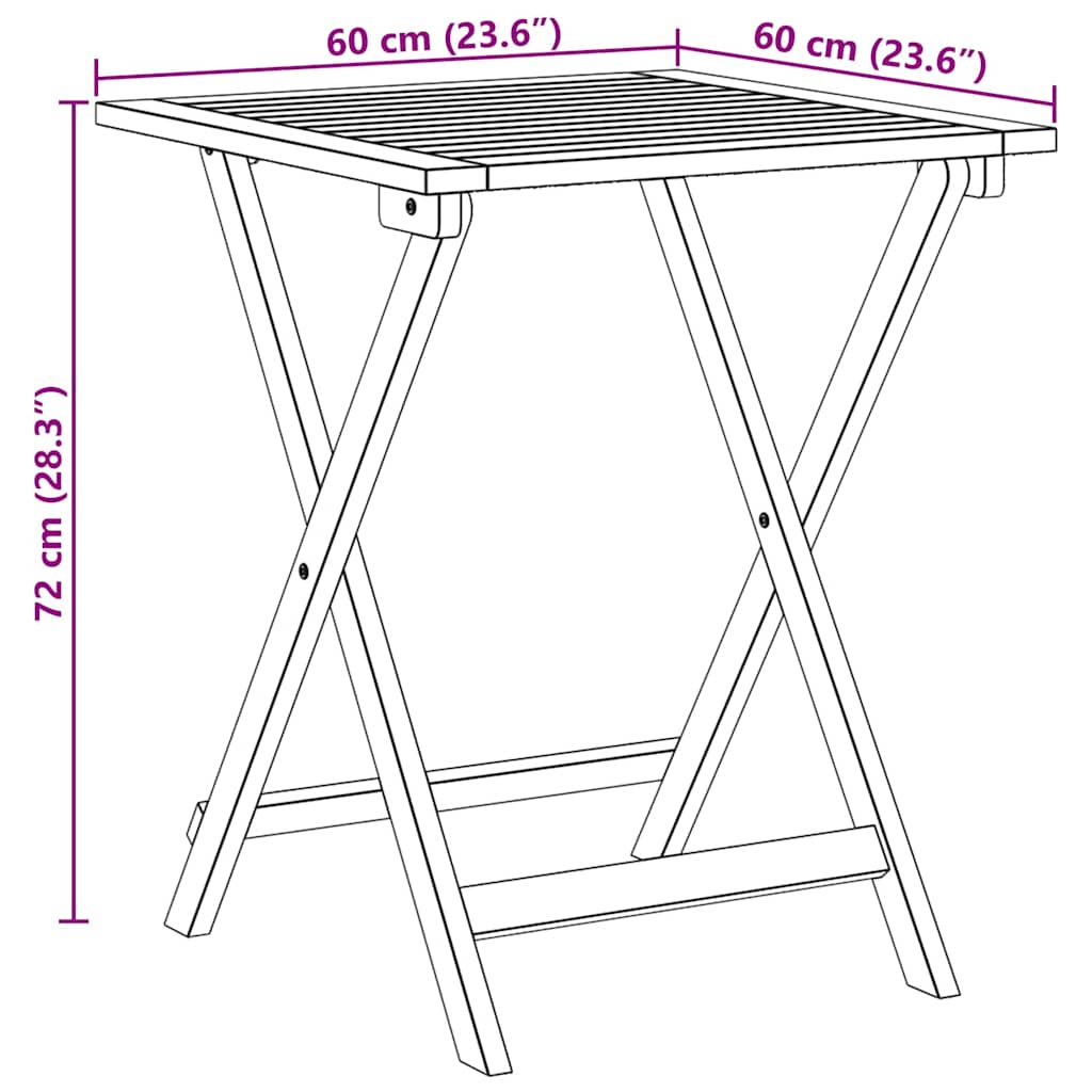 vidaXL Garden Table Natural 60 x 60 x 72 cm Solid Acacia Wood