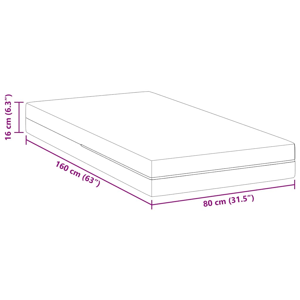 vidaXL Mattress White 80 x 200 cm Jacquard fabric