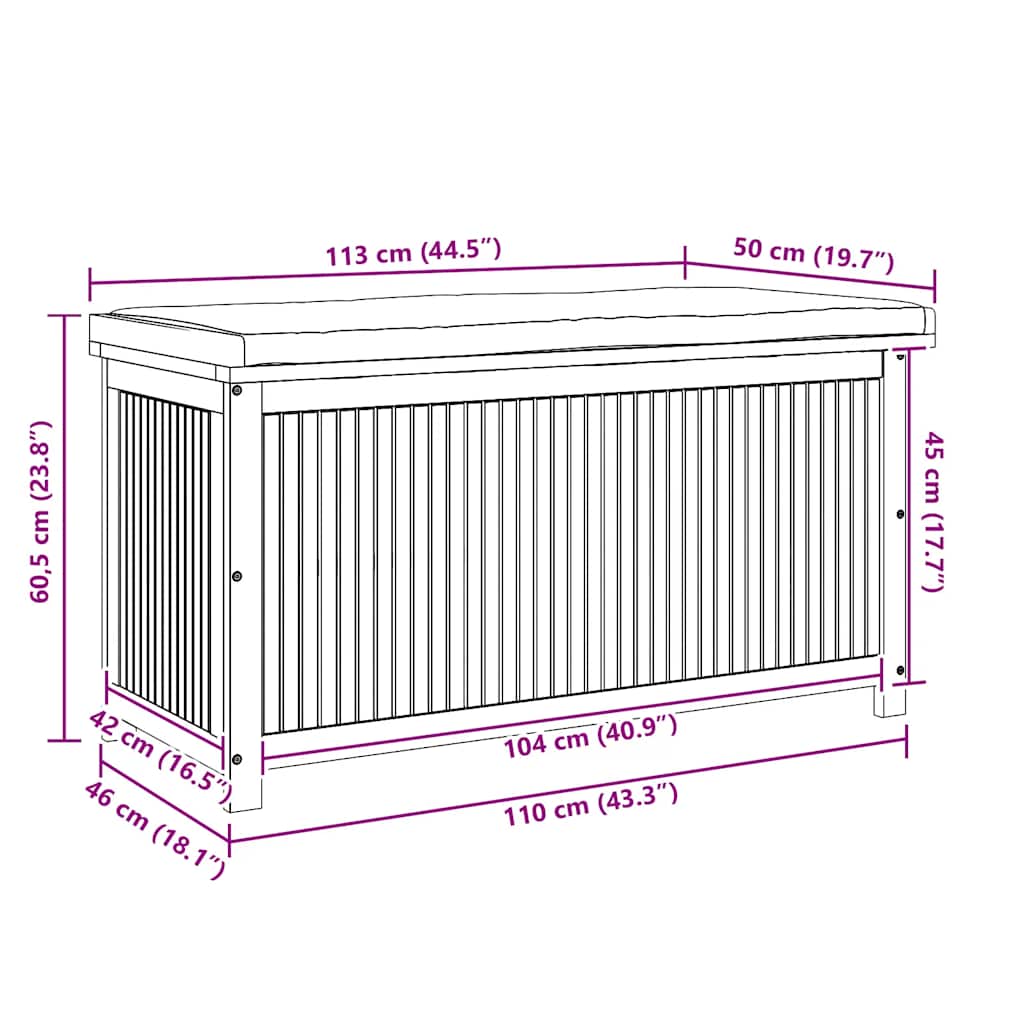 vidaXL Kussenbox voor buiten 60x50x61 cm massief acaciahout