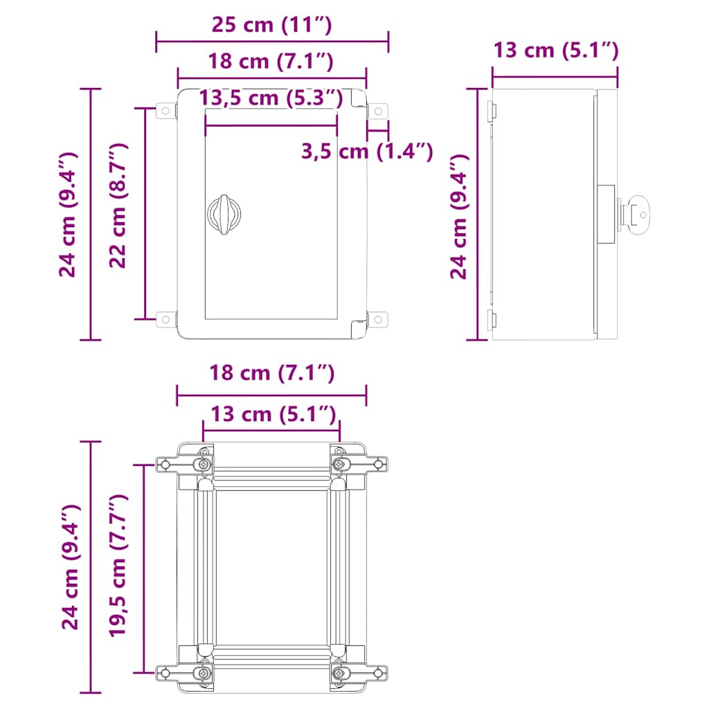 vidaXL Control Cabinet Grey 25 x 13 x 24 cm ABS Plastic