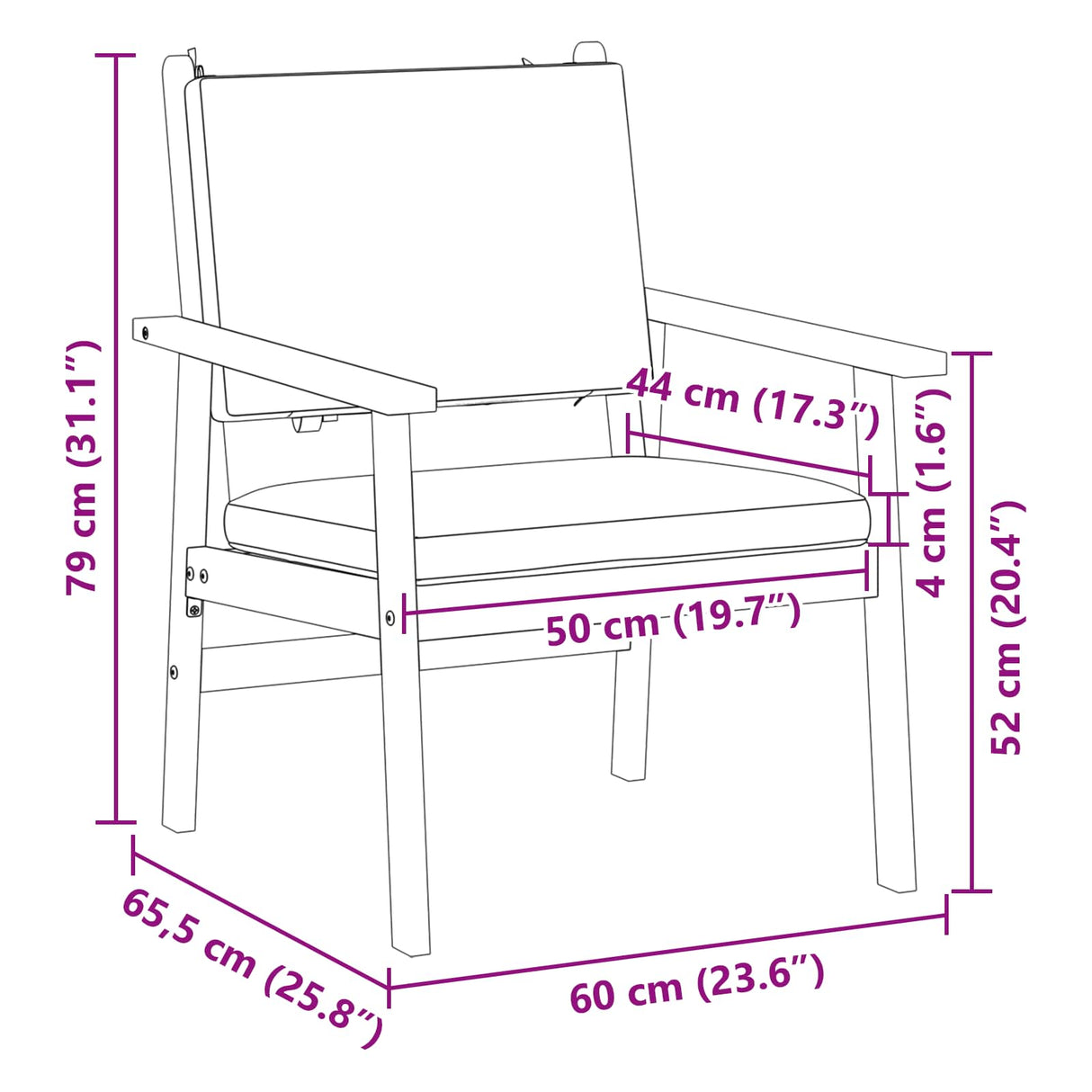 vidaXL Garden Chair with Cushion 2 pcs Cream White Solid Acacia Wood