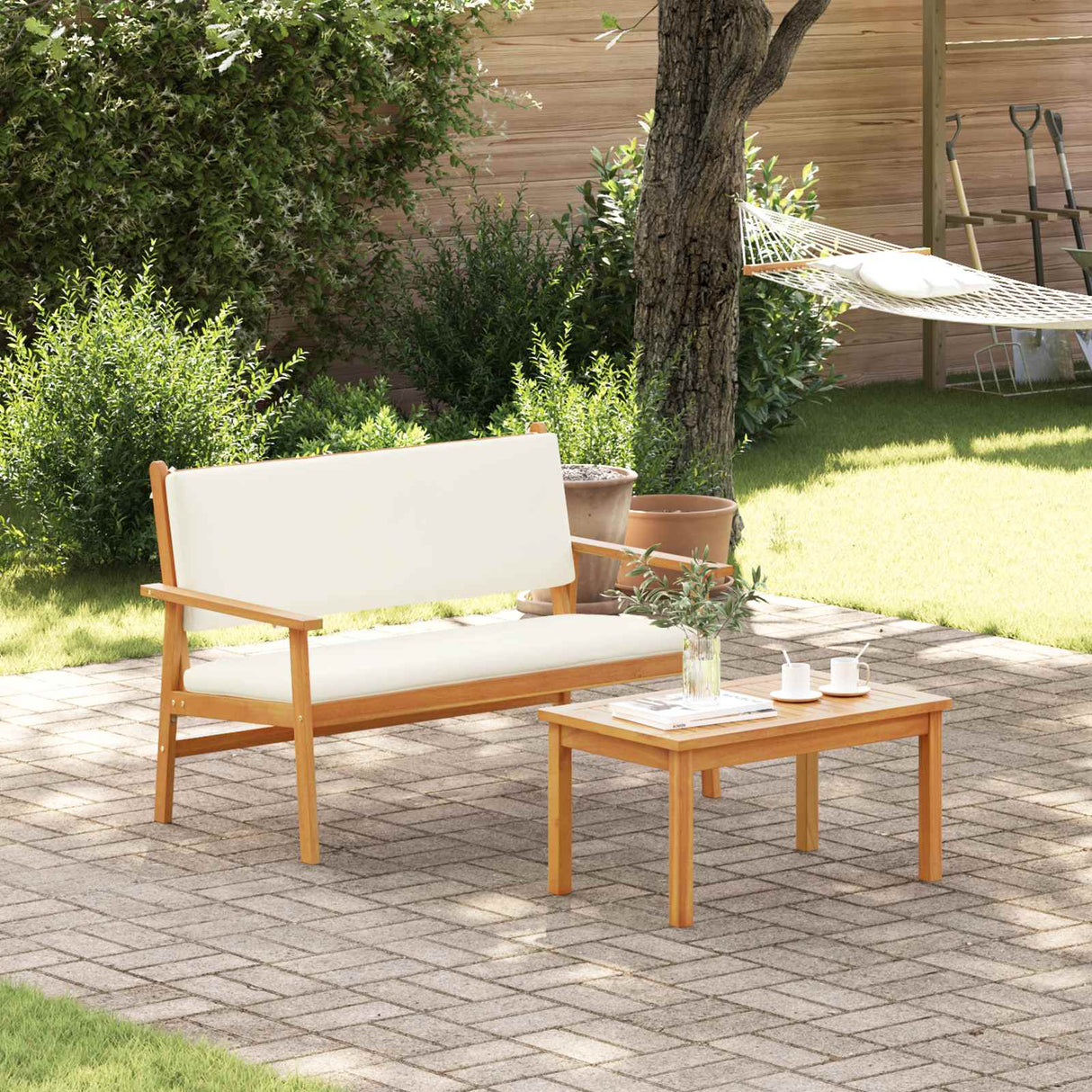 vidaXL Garden Chair with Cushion 2 pcs Cream White Solid Acacia Wood