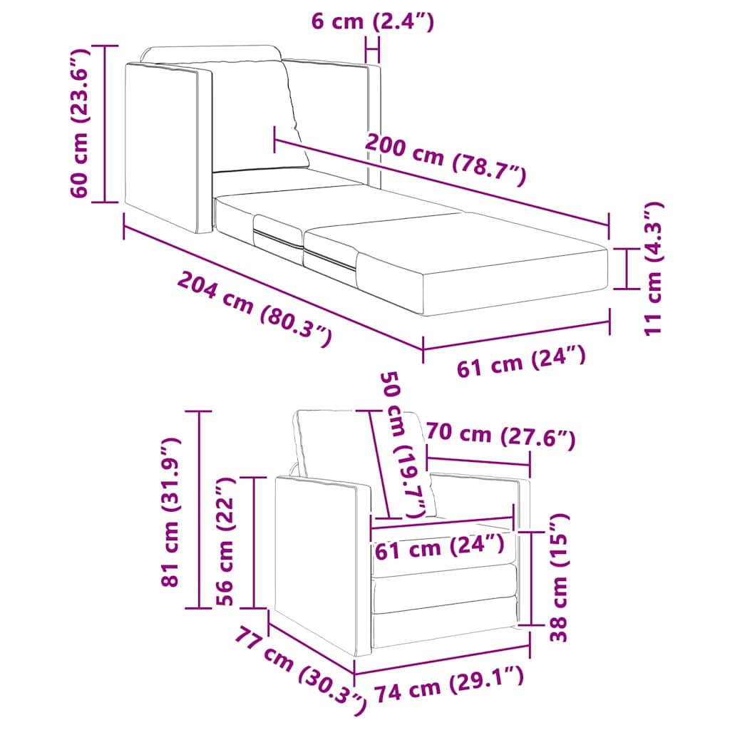 vidaXL Sofa bed floor model 2-in-1 122x204x55 cm velvet light grey
