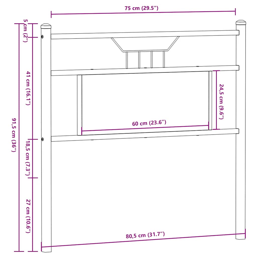 vidaXL Vervangend hoofdbord 75 cm bewerkt hout en staal gerookt eikenkleurig