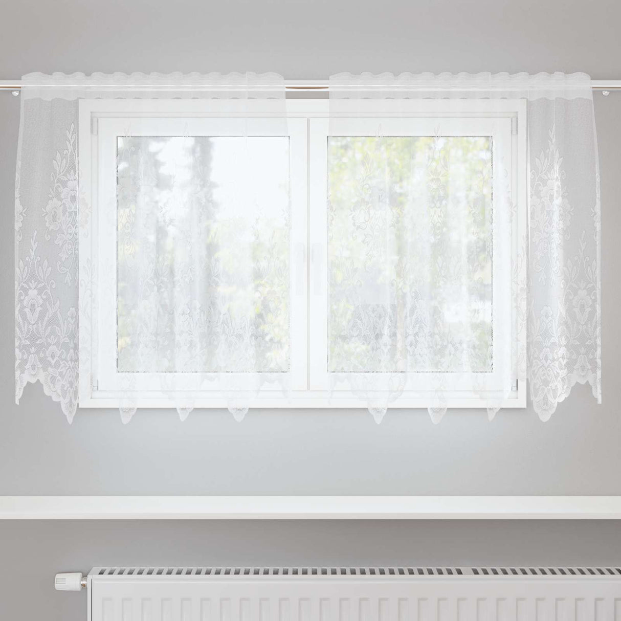 vidaXL Lace Curtain with Drapes Floral White 80 x 150 cm Polyester