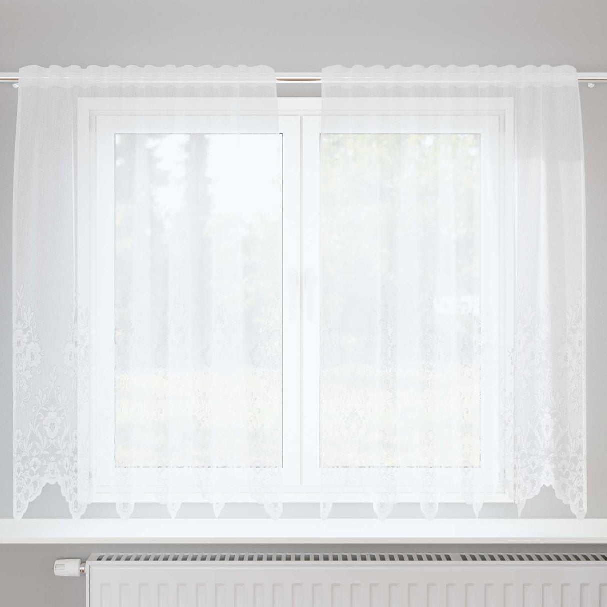 vidaXL Lace Curtain with Drapes Floral White 80 x 150 cm Polyester