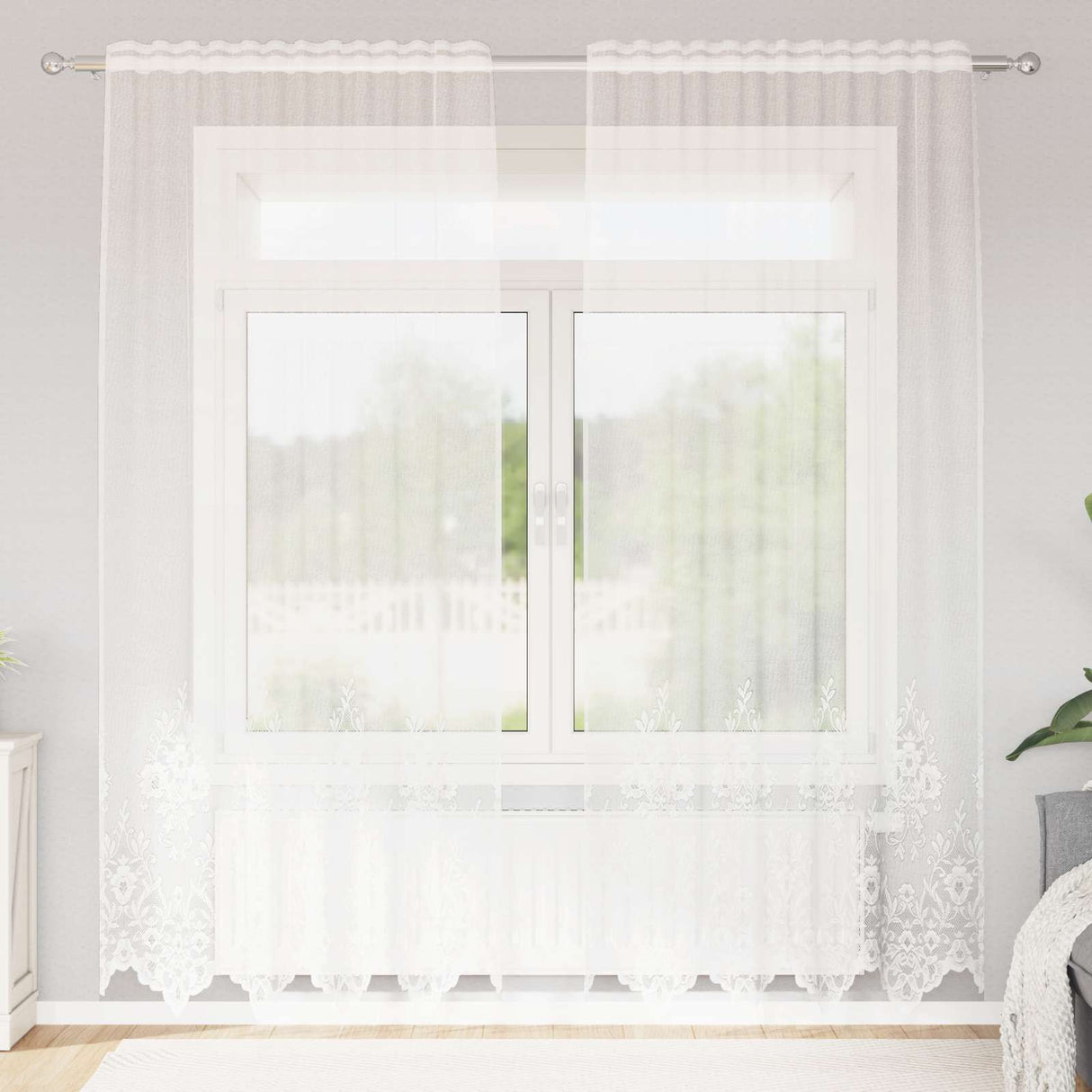 vidaXL Lace Curtain with Drapes Floral White 80 x 150 cm Polyester