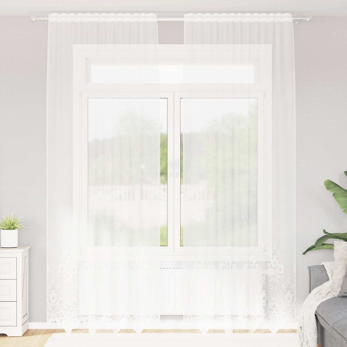 vidaXL Lace Curtain with Drapes Floral White 80 x 150 cm Polyester