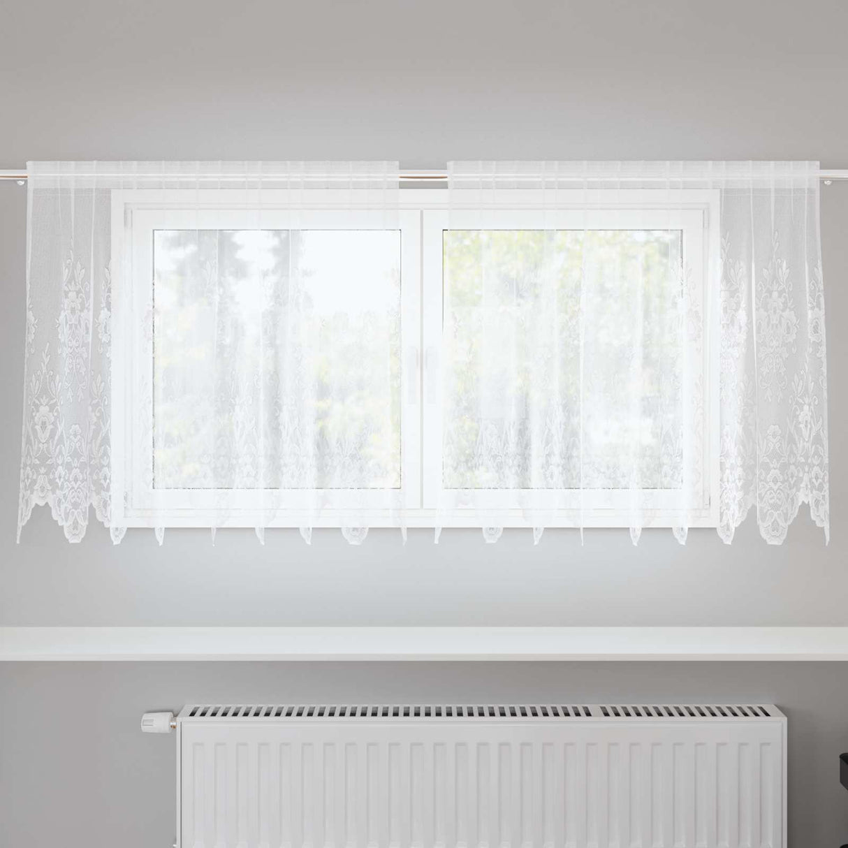 vidaXL Lace Curtain with Drapes Floral White 80 x 150 cm Polyester