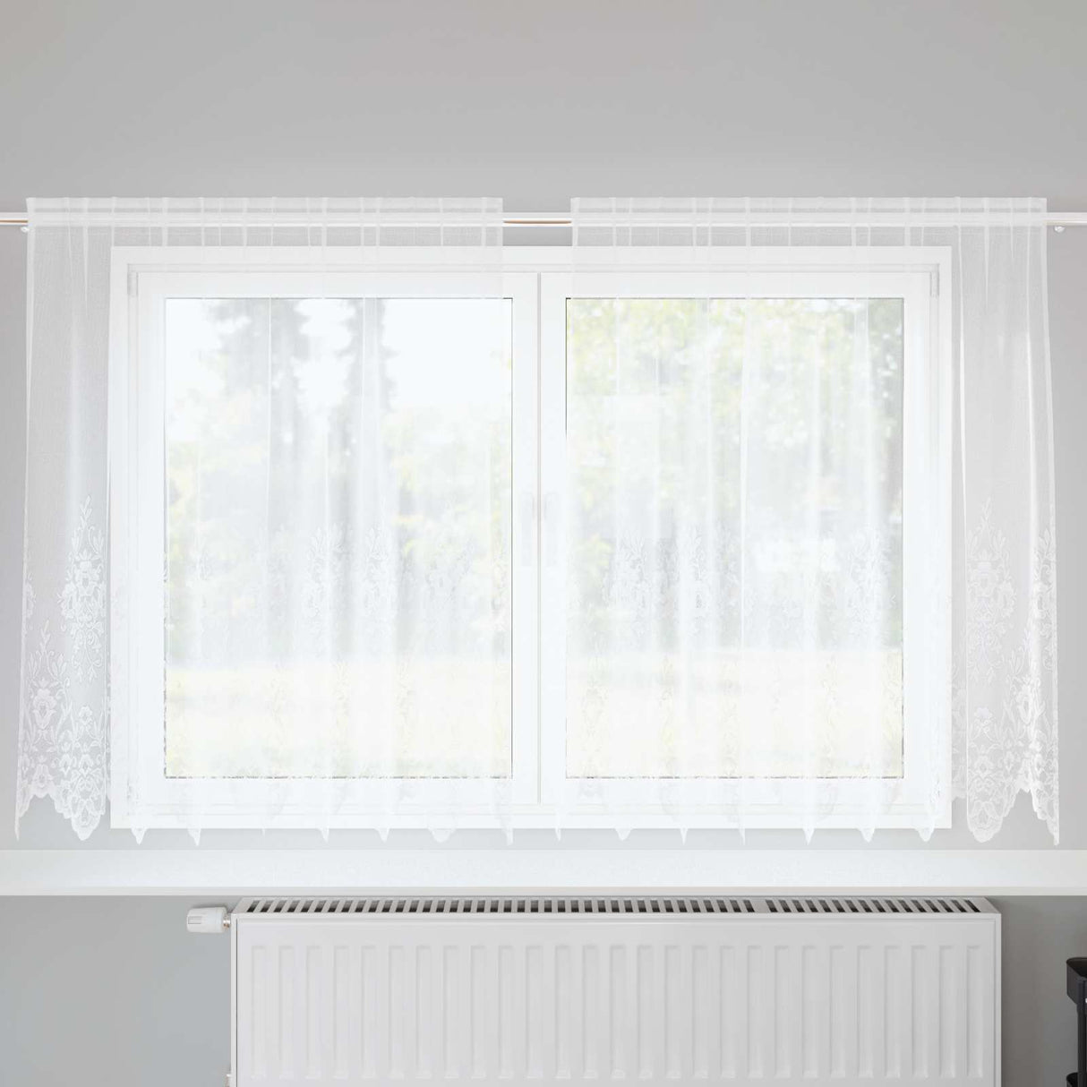vidaXL Lace Curtain with Drapes Floral White 80 x 150 cm Polyester