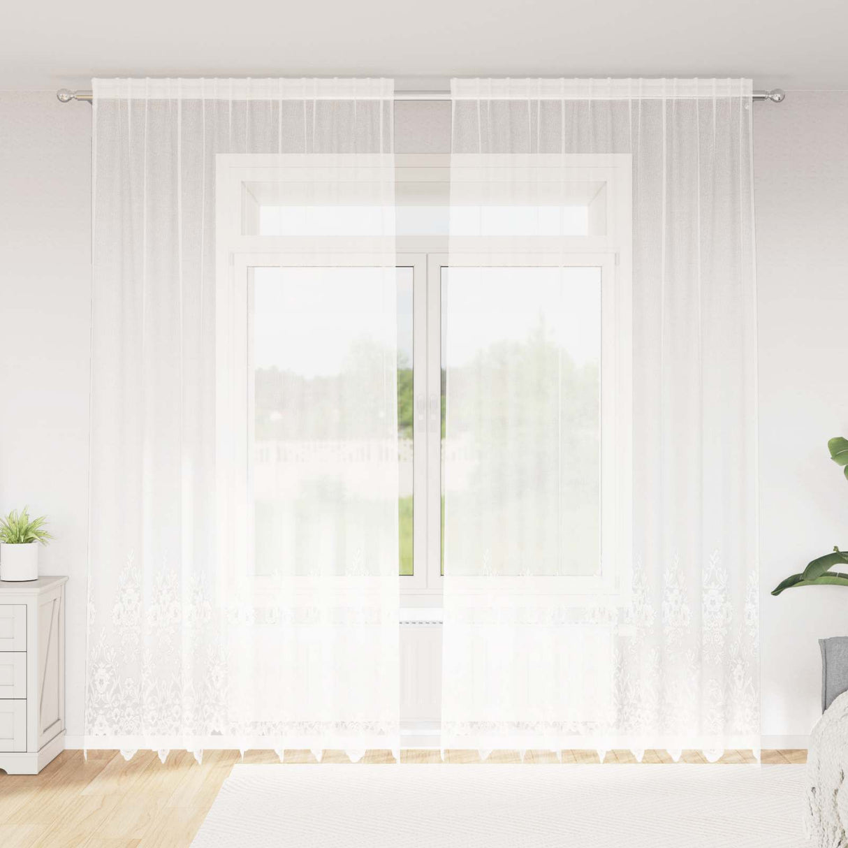 vidaXL Lace Curtain with Drapes Floral White 80 x 150 cm Polyester