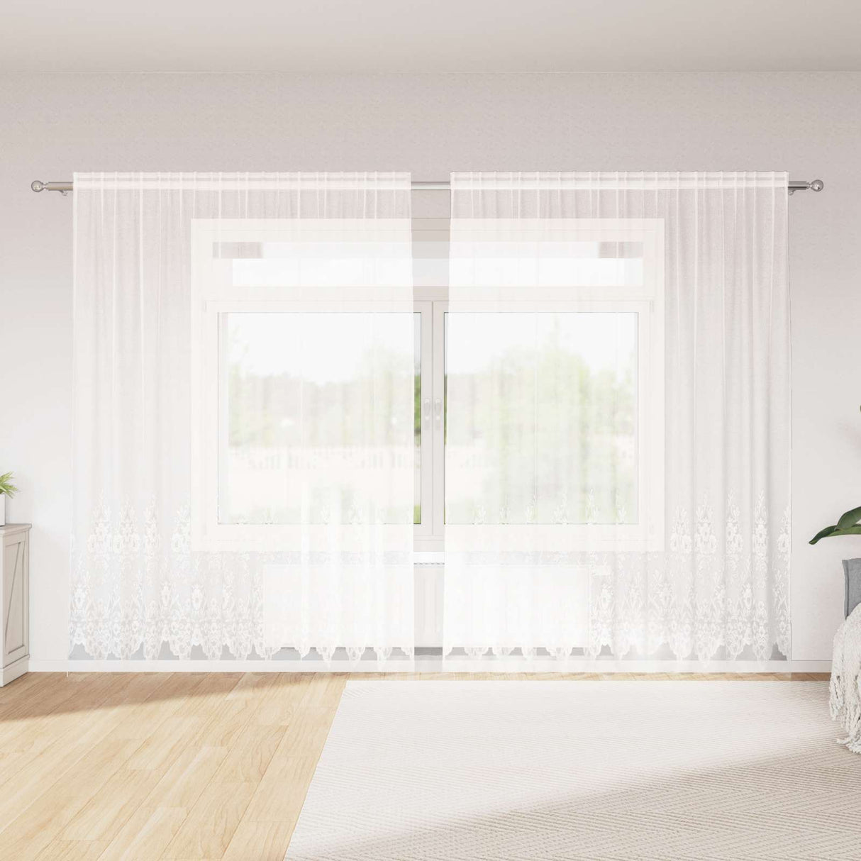 vidaXL Lace Curtain with Drapes Floral White 80 x 150 cm Polyester