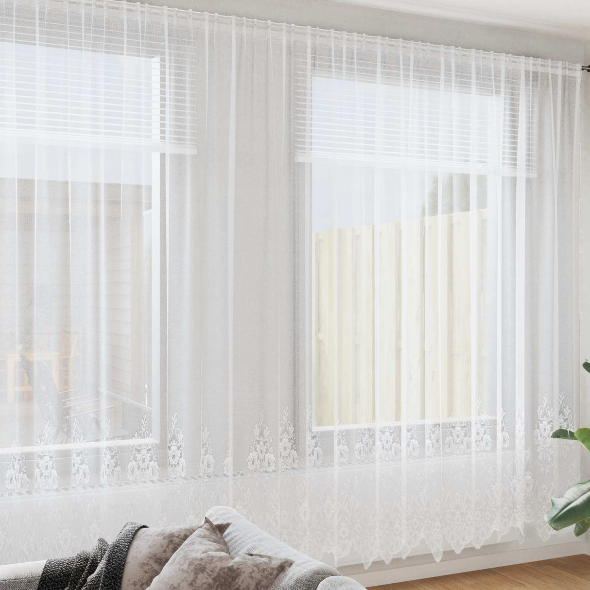 vidaXL Lace Curtain with Drapes Floral White 80 x 150 cm Polyester