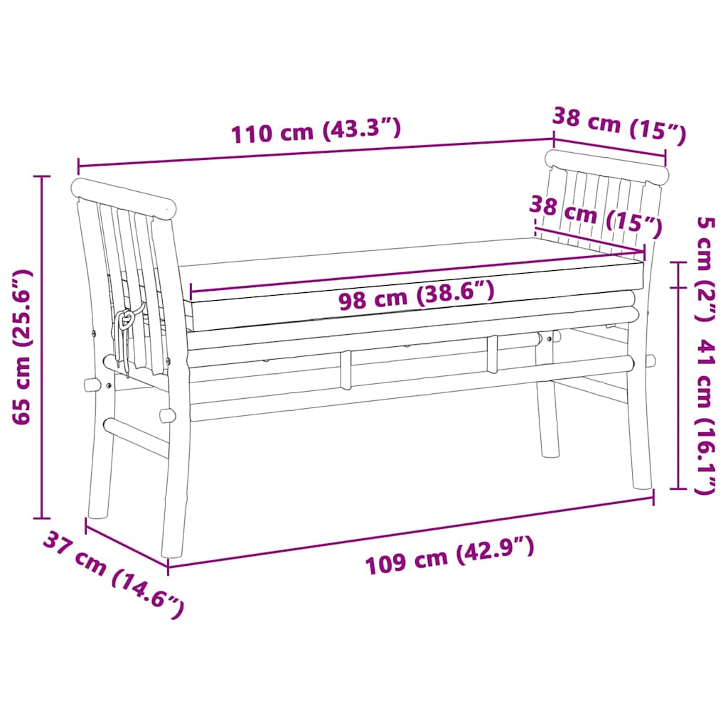vidaXL Tuinbank met kussen Bruin 110 x 38 x 65cm Bamboe