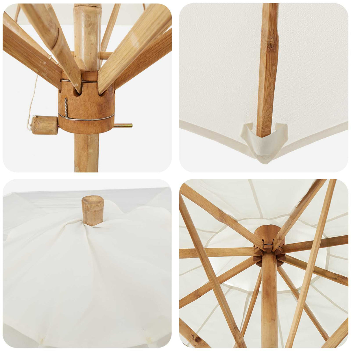 vidaXL Tuinparasol Crème Wit Ø 270 x 260 cm Bamboe