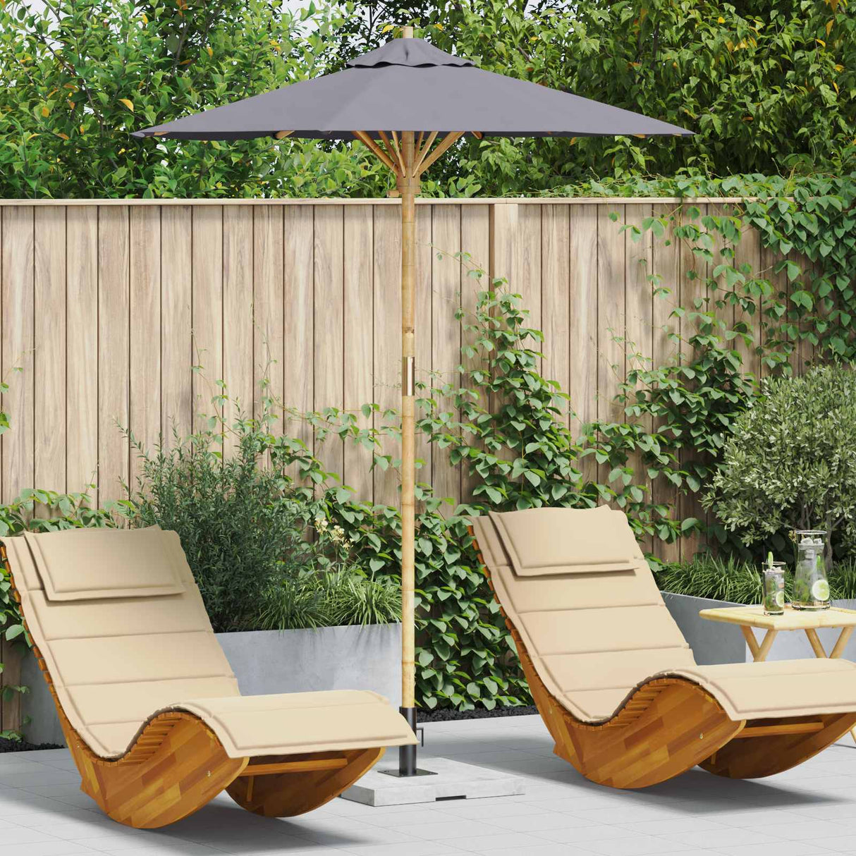 vidaXL Tuinparasol Crème Wit Ø 270 x 260 cm Bamboe