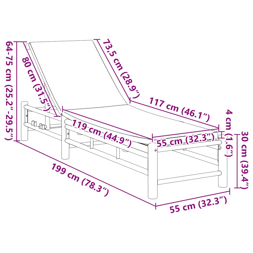 vidaXL Ligbed 55x199x30 cm bamboe