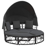 vidaXL Loungebed met luifel en kussens poly rattan zwart