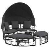 vidaXL Loungebed met luifel en kussens poly rattan zwart