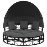vidaXL Loungebed met luifel en kussens poly rattan zwart