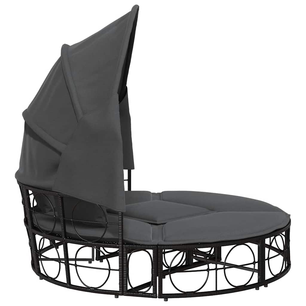 vidaXL Loungebed met luifel en kussens poly rattan zwart