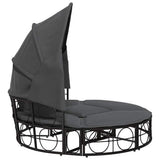 vidaXL Loungebed met luifel en kussens poly rattan zwart
