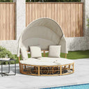 vidaXL Loungebed met luifel en kussens poly rattan zwart
