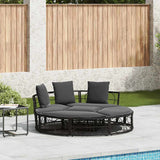 vidaXL Loungebed met luifel en kussens poly rattan zwart