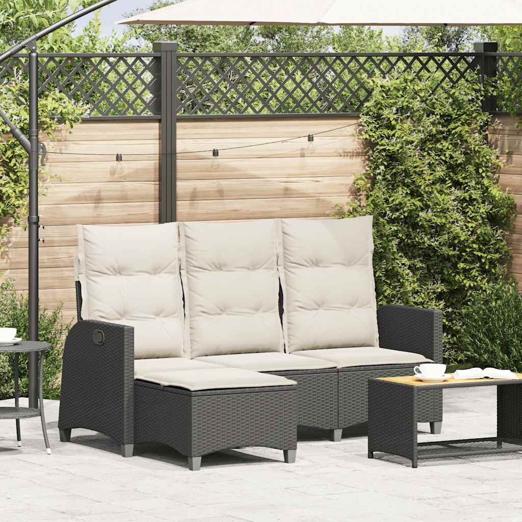 vidaXL Adjustable Garden Sofa with Cushions L-shaped Poly Rattan Black