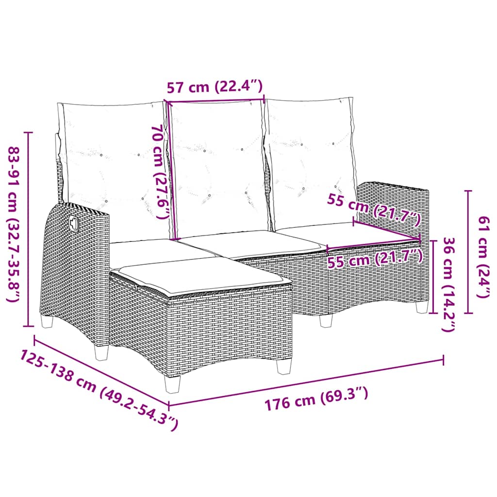 vidaXL Adjustable Garden Sofa with Cushions L-shaped Poly Rattan Black