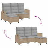 vidaXL Adjustable Garden Sofa with Cushions L-shaped Poly Rattan Black
