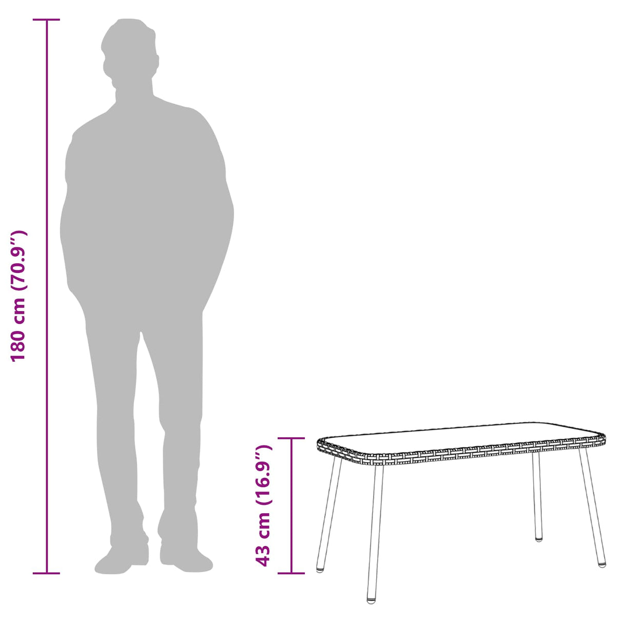 vidaXL Salontafel Zwart 90 x 45 x 43 cm Poly Rattan en glas
